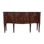 BERNHARDT FURNITURE HEPPLEWHITE STYLE MAHOGANY SIDEBOARD of generous proportions, the serpentined