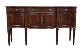 BERNHARDT FURNITURE HEPPLEWHITE STYLE MAHOGANY SIDEBOARD of generous proportions, the serpentined