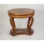 GEORGIAN STYLE MAHOGANY OVAL OCCASIONAL TABLE, the top with radiating veneers, plain apron, the