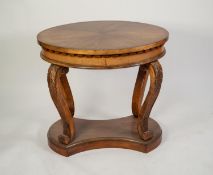GEORGIAN STYLE MAHOGANY OVAL OCCASIONAL TABLE, the top with radiating veneers, plain apron, the
