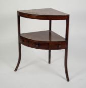 LATE GEORGIAN MAHOGANY CORNER WASHSTAND inlaid and edged with ebonised stringing lines, the replaced