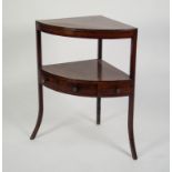 LATE GEORGIAN MAHOGANY CORNER WASHSTAND inlaid and edged with ebonised stringing lines, the replaced