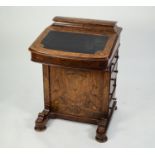 VICTORIAN INLAID BURR WALNUT DAVENPORT DESK, the top surmounted by a raised stationary compartment