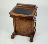 VICTORIAN INLAID BURR WALNUT DAVENPORT DESK, the top surmounted by a raised stationary compartment