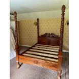 MODERN CONTINENTAL CARVED MAHOGANY FOUR POSTER BED, with panelled ends, the headboard with foliate