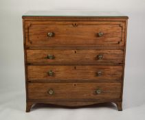 LATE GEORGIAN MAHOGANY SECRETAIRE CHEST, the plain reeded edge top above a fall-front secretaire