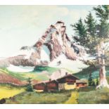 NORMAN E ROSE OIL ON BOARD Swiss Alpine scene Signed lower left 27 1/4 x 30 1/4in (69 x 77cm) image,