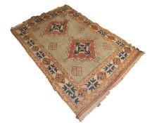 CAUCASIAN LOOSELY WOVEN LARGE RUG with two large diamond shaped medallions with arrow motifs and