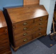 GEORGE III MAHOGANY BUREAU, of typical form with two short and three long drawers, fitted with brass