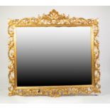 MODERN HARRISON & GIL LARGE BEVELLED WALL MIRROR, in carved gilt wood foliated scroll and pierced