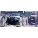 KRIS HARDY (b.1978) MIXED MEDIA ON BOX CANVAS?Jeep Wrangler? Signed 24? x 56? (61cm x 142.2cm)