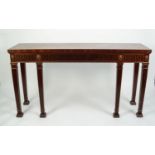 REPRODUCTION ADAM REVIVAL MAHOGANY SIDE TABLE, the plain rectangular top above a fluted and