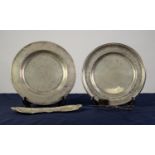 PAIR OF ANTIQUE PEWTER PLATES, 9 ¾? (24.7cm) diameter, London touch marks, together with a PAIR OF