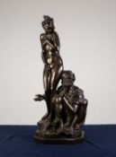 AFTER BRUNO ZACH, PATINATED SPELTER GROUP, ?THE SLAVE TRADER?, Modelled as a naked young woman