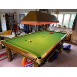 RAPER & SON, OAK THREE-QUARTER SIZE SLATE BED BILLIARDS TABLE, ON EIGHT HEAVY TURNED LEGS, 10?6? X