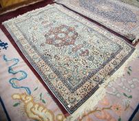 FINELY KNOTTED PAKISTAN PERSIAN PATTERN RUG with petal shaped brick red centre medallion with