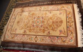 HEAVY QUALITY WASHED CHINESE BORDREED RUG, with floral centre medallion, having surround of four