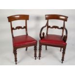 SET OF SIX (4+2) WILLIAM IV CARVED MAHOGANY DINING CHAIRS, each with shaped top rail above a