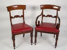 SET OF SIX (4+2) WILLIAM IV CARVED MAHOGANY DINING CHAIRS, each with shaped top rail above a