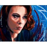 PETE HUMPHREYS (MODERN) OIL ON CANVAS?Scarlett Johansson, Black Widow? Signed 28? x 36? (71.1cm x