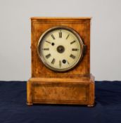 CAMERER, KUSS, TRITSCHLER & Co, NINETEENTH CENTURY BURR WALNUT AND BRASS LINE INLAID MANTLE CLOCK,