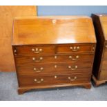 GEORGE III MAHOGANY BUREAU, of typical form, the interior fitted with short drawers and pigeon holes