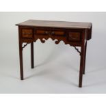 GEORGE III MAHOGANY CROSSBANDED OAK LOW BOY, the moulded top with in-turned fore corners and fall-