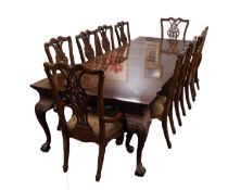GOOD QUALITY CHIPPENDALE REVIVAL MAHOGANY BOARDROOM OR DINING ROOM SUITE comprising an extending