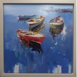 FRANCISCO SANTANA (MODERN) OIL ON CANVAS?Harbour Life VI? Signed, titled to gallery label verso