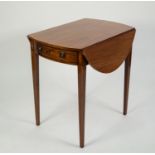 GEORGE III INLAID MAHOGANY PEMBROKE TABLE the oval drop leaf top above a conforming frieze drawer