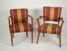 SET OF THIRTEEN BLEACHED WALNUT BOARDROOM ARMCHAIRS, each with upholstered back, elbow pads and