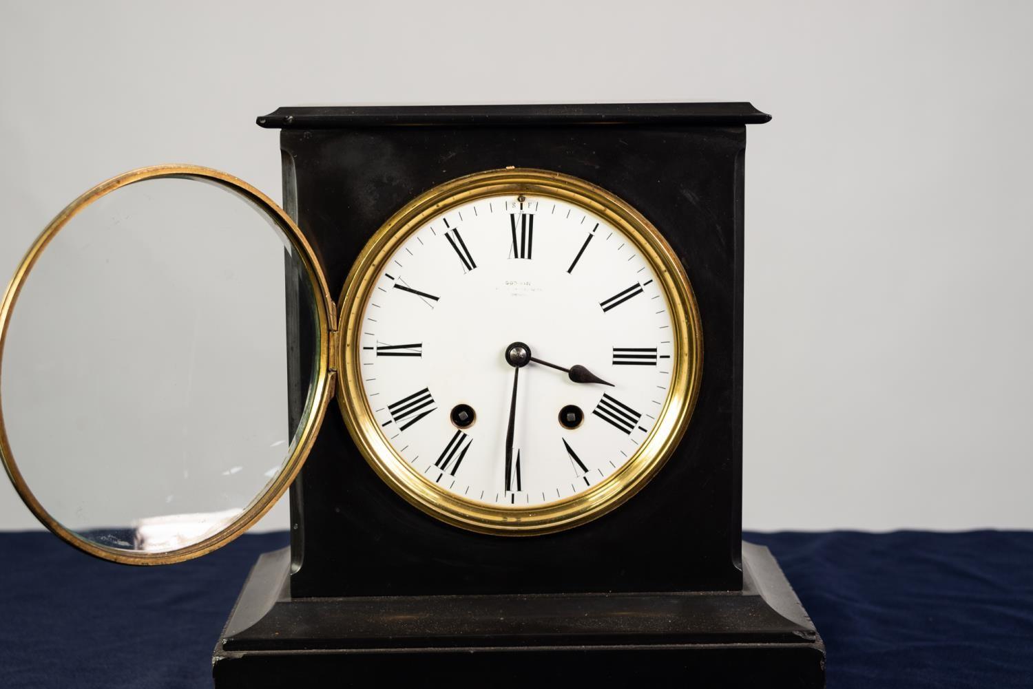 VICTORIAN BLACK SLATE MANTLE CLOCK, faintly signed GODWIN, HOLBURN, LONDON, the 6? enamelled Roman - Image 2 of 3