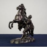 BRONZE MARLEY HORSE GROUP, after Coustou, 12 1/2in (31.7cm) high
