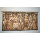 MACHINE WOVEN AND EMBOSSED PICTORIAL TAPESTRY WALL HANGING, padded and lined, depicting nineteen
