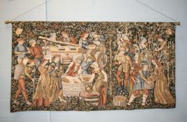 MACHINE WOVEN AND EMBOSSED PICTORIAL TAPESTRY WALL HANGING, padded and lined, depicting nineteen