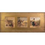 BRITISH SCHOOL (19th Century) SUITE OF THREE WATERCOLOUR DRAWINGS IN A SINGLE FRAME Figure studies