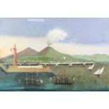 NEOPOLITAN SCHOOL (19th Century) GOUACHE DRAWING Bay of Naples with erupting Vesuvius Inscribed on