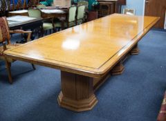 ART DECO SATINWOOD AND BURR WOOD BOARDROOM TABLE, the rounded oblong, crossbanded top above a