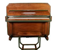 B. SQUIRE, LONDON, ART DECO BLOND WALNUT UPRIGHT PIANOFORTE, the canted angles painted olive green