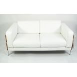 ROBIN DAY FOR HABITAT, PAIR OF ?DAYS FORUM? WHITE LEATHER, ASH AND CHROME TWO SEATER SOFAS, each