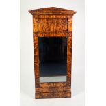 19th CENTURY, POSSIBLY BIEDERMEIER, RECTANGULAR PIER MIRROR, in figured blond wood architectural