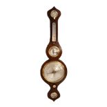 VICTORIAN ROSEWOOD BANJO BAROMETER, with 8? silvered dial, hygrometer, alcohol thermometer and