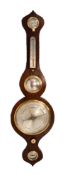 VICTORIAN ROSEWOOD BANJO BAROMETER, with 8? silvered dial, hygrometer, alcohol thermometer and