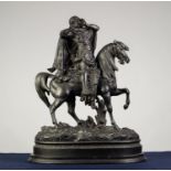 VICTORIAN SPELTER EQUESTRIAN FIGURE of an arab mounted and turning in the saddle shouting through