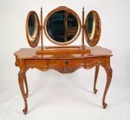 LOUIS XV STYLE MAHOGANY STAINED DRESSING TABLE, of serpentine outline with three drawers and