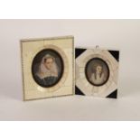 EARLY 20th CENTURY OVAL MINIATURE OF MARY STUART, in piano key ivory frame, 3 1/2in (14cm) x 4 5/8in