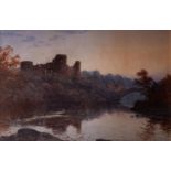 ARTHUR SHELLEY (1841-1902) WATERCOLOUR DRAWING Barnard Castle from the river at dusk Signed and