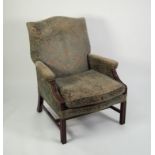 20th CENTURY GEORGE III STYLE ARMCHAIR, covered in matching fabric with loose cushion seat, the arms