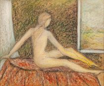 GOLDA ROSE (1921-2016) MIXED MEDIA ON BOARD ?Girl Bathing I?, seated female nude Unsigned 10 ½? x 12