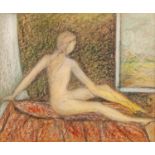 GOLDA ROSE (1921-2016) MIXED MEDIA ON BOARD ?Girl Bathing I?, seated female nude Unsigned 10 ½? x 12